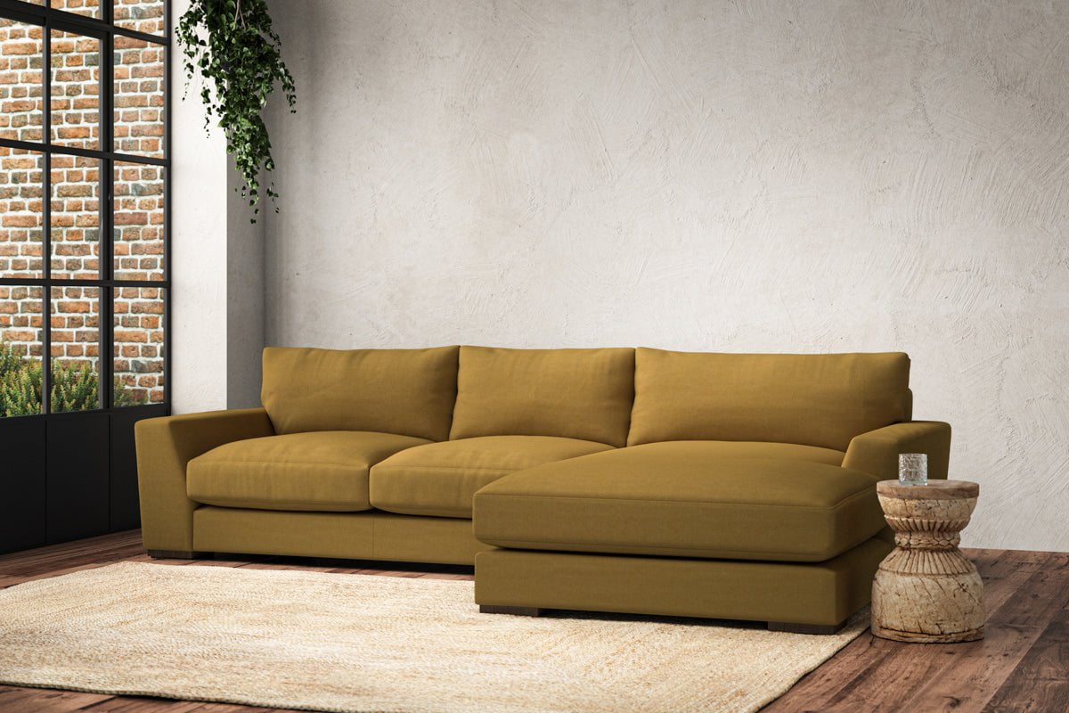 Guddu Medium Right Hand Chaise Sofa - Recycled Cotton Ochre