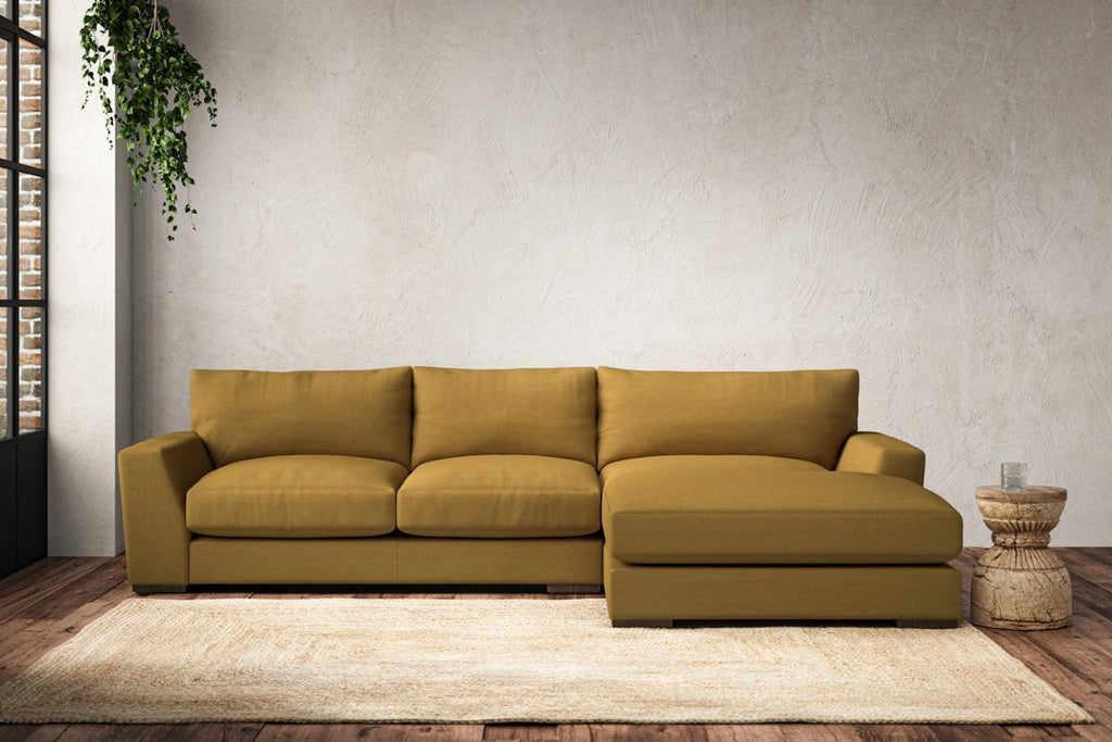 Guddu Medium Right Hand Chaise Sofa - Recycled Cotton Ochre
